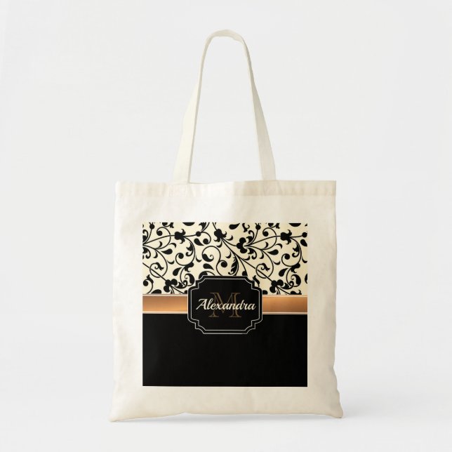 Tote Bag Floral noir et blanc (Devant)