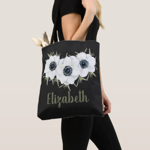 Tote Bag Floral noir et blanc avec nom