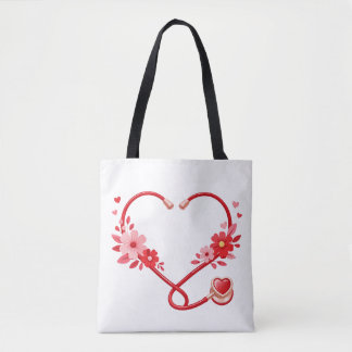 Tote Bag Floral Nurse Stethoscope