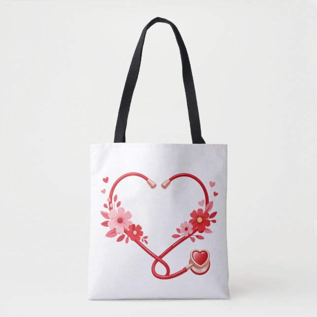 Tote Bag Floral Nurse Stethoscope (Devant)