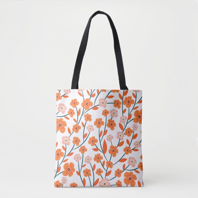 Tote Bag Floral Orange Pastel Blanc sans couture (Devant)