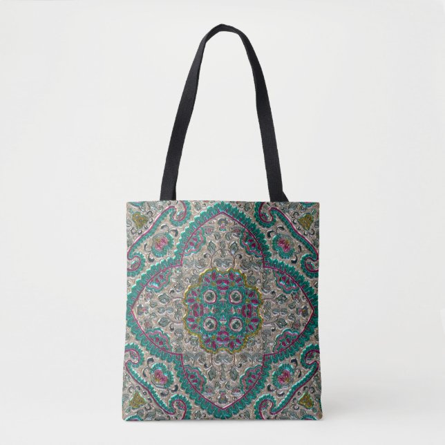 Tote Bag Floral paisley élégant bijou motif turquoise viole (Devant)