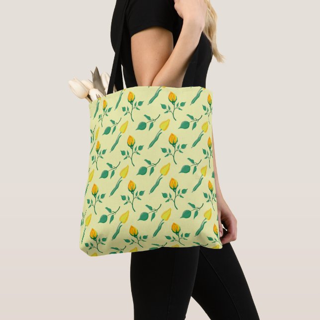 Tote Bag Floral pattern with yellow rose and tulip flowers (De près)