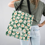 Tote Bag Floral Printemps Daffodique | Monogramme vert<br><div class="desc">Ce sac fourre-tout à fleurs de jonquilles de printemps fleuris monogrammed est le cadeau parfait pour elle.</div>