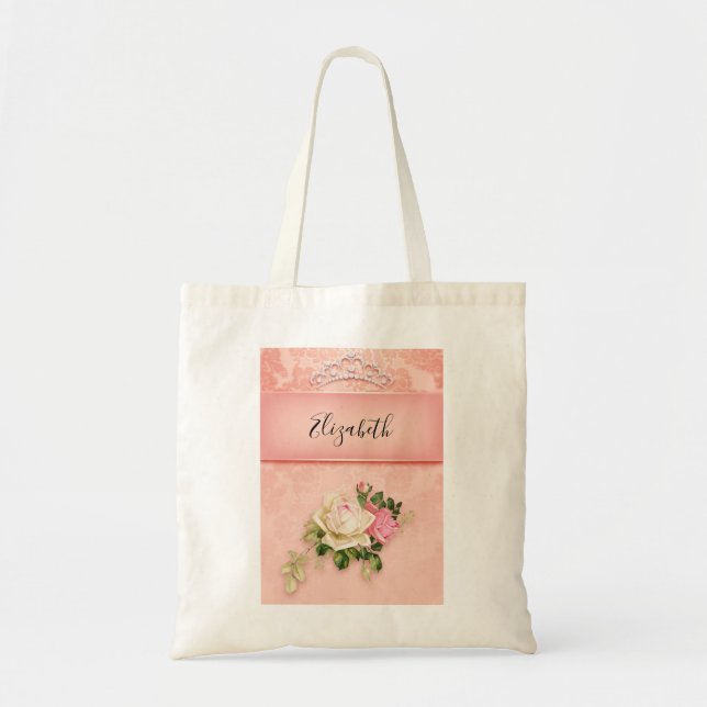 Tote Bag Floral rose avec Diamond Tiara Princess Design (Devant)