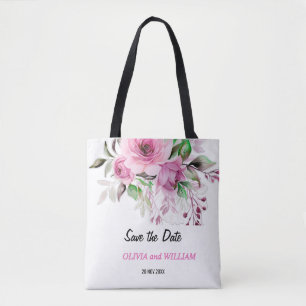 Tote Bag Floral rose clair et violet Enregistrer la date Fo