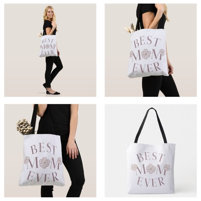 Tote Bag Floral rose Meilleure maman jamais (Pink Floral Best Mom Ever Tote Bags)
