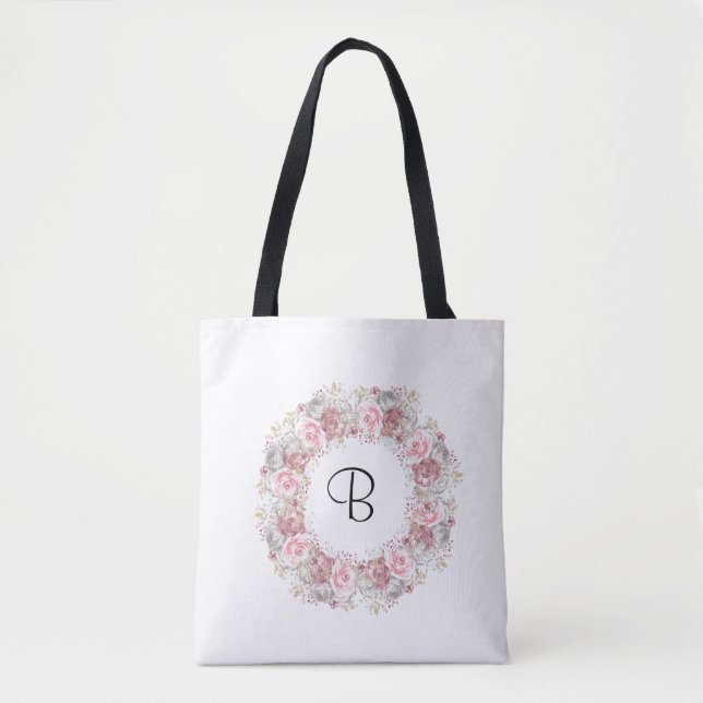 Tote Bag Floral rose monogramme (Devant)