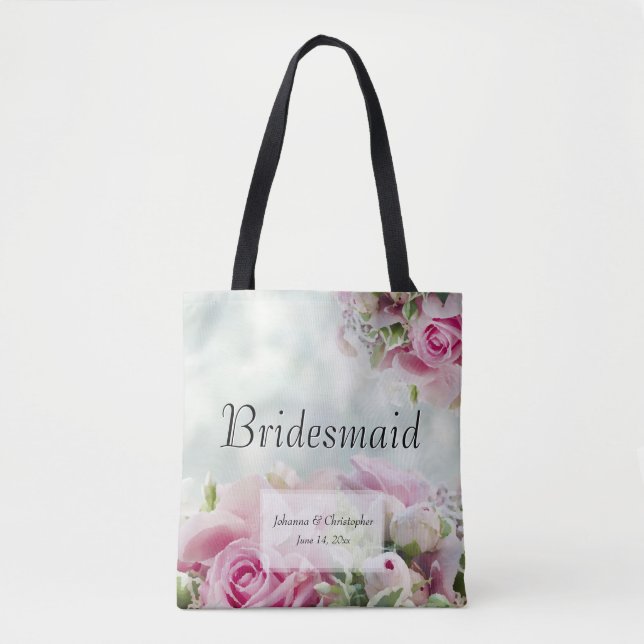 Tote Bag Floral rose sur l'Élégante Mariage de la femme de  (Devant)