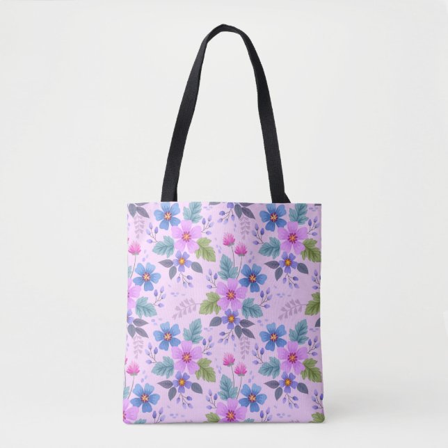 Tote Bag Floral Rose Violet Fleurs Motif-36841 (Devant)
