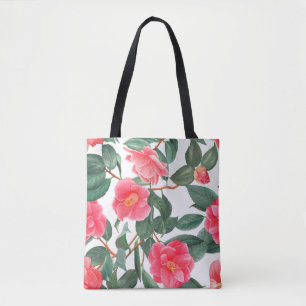 Tote Bag Floral sans couture motif, fleurs de camélia rouge