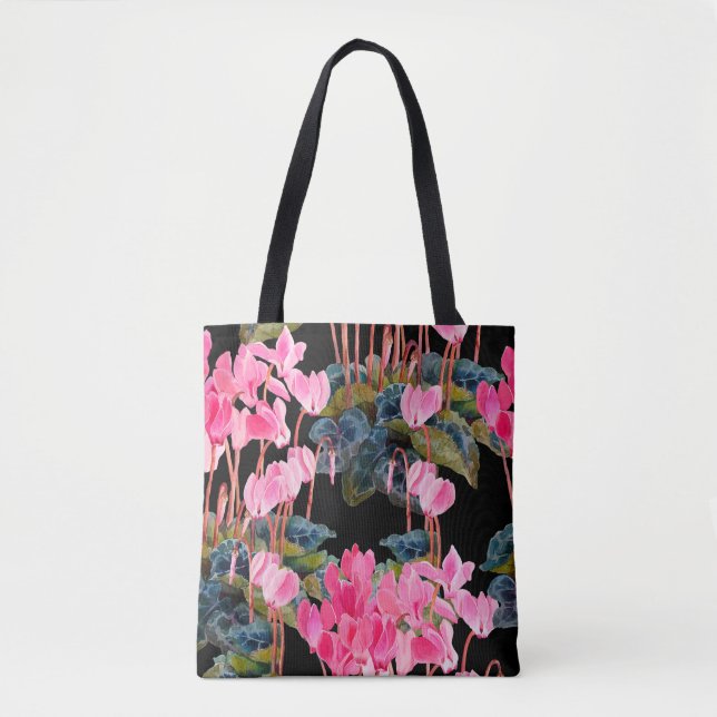 Tote Bag Floral seamless pattern. Pink cyclamen isolated on (Devant)