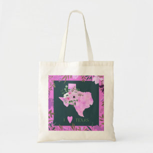 Tote Bag Floral violet I Love Texas State Map