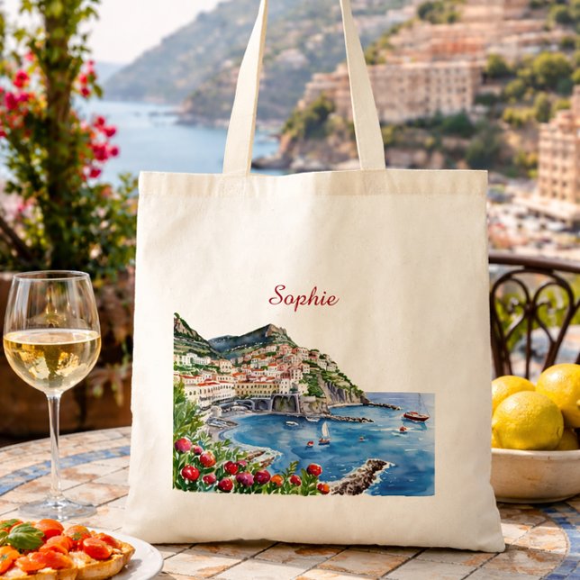 Tote Bag Floral Watercolor Italian Amalfi Coast Name (Créateur téléchargé)