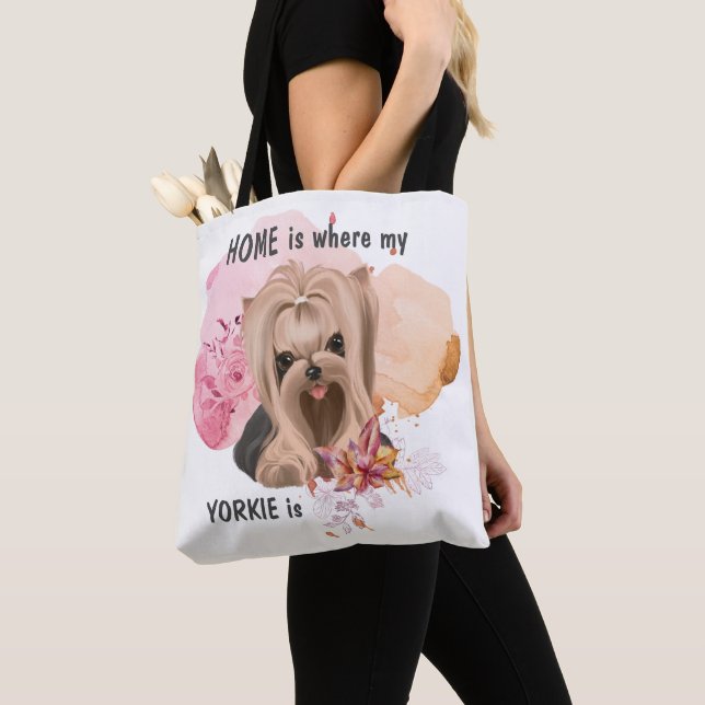 Tote Bag Floral Yorkie est la maison (De près)