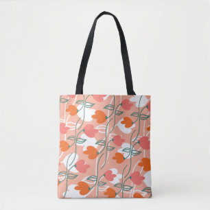 Tote Bag Florales Motif Botanique Dessiné À La Main Orange