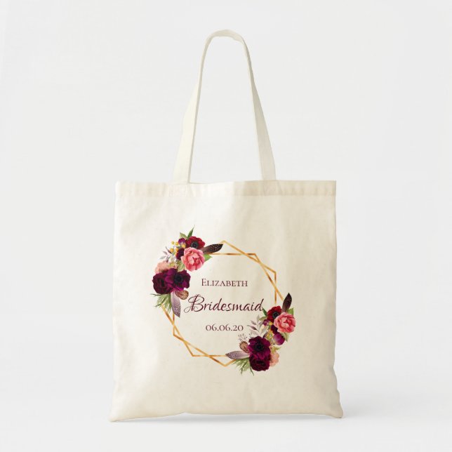 Tote Bag Floraux de couleur marine bordeaux (Devant)