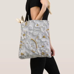 Tote Bag Flore 3D décorative en or blanc