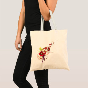Tote Bag Flore avec fleurs rouges et colibri