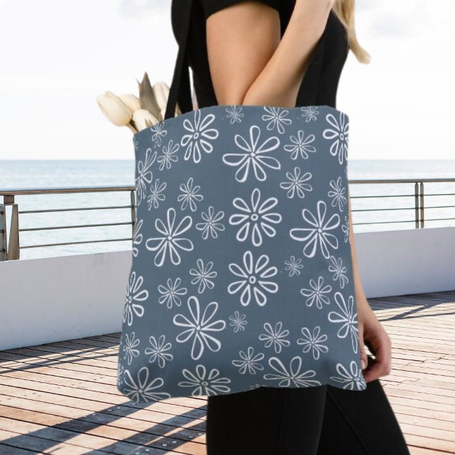Tote Bag Flore bleu et blanc élégant (Créateur téléchargé)