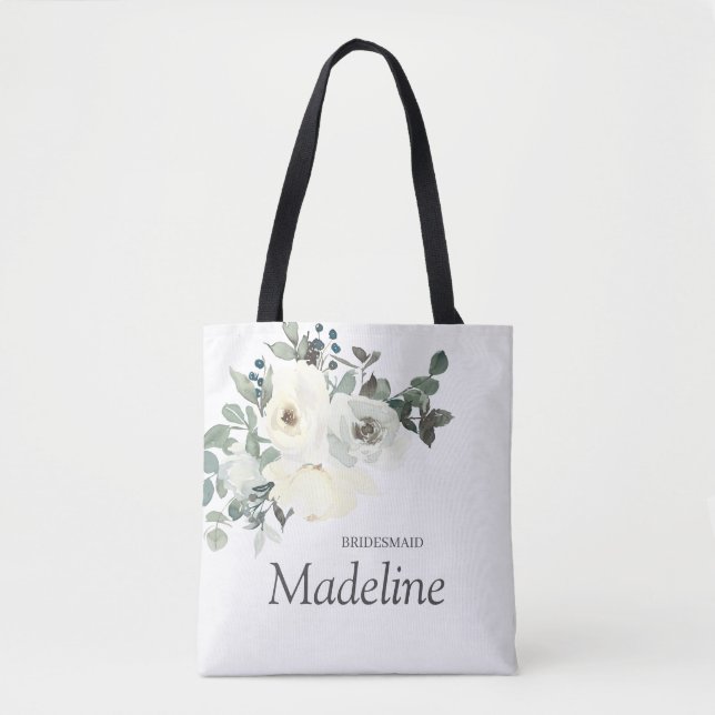 Tote Bag Flore bleu et blanc poussiéreux - blanc (Devant)