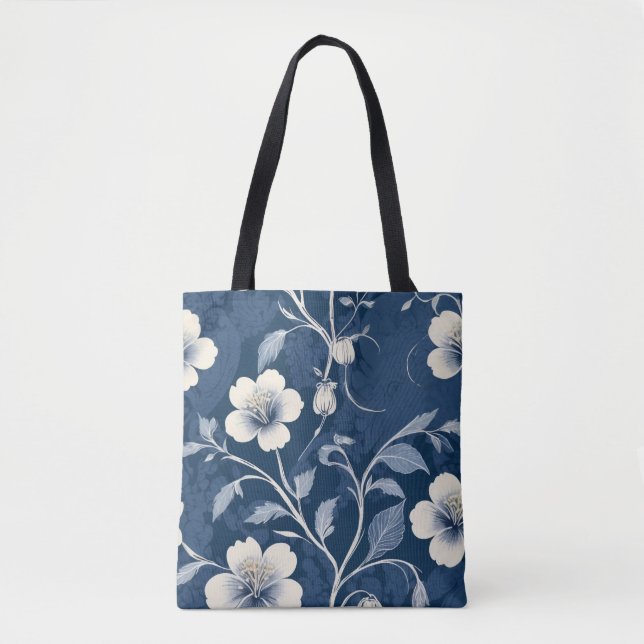 Tote Bag Flore botanique bleue élégante (Devant)