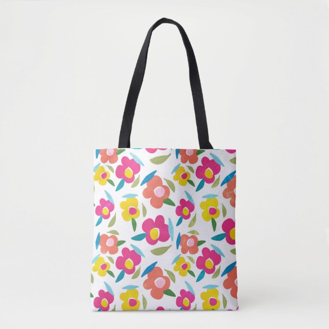 Tote Bag Flore brillante sur blanc (Devant)