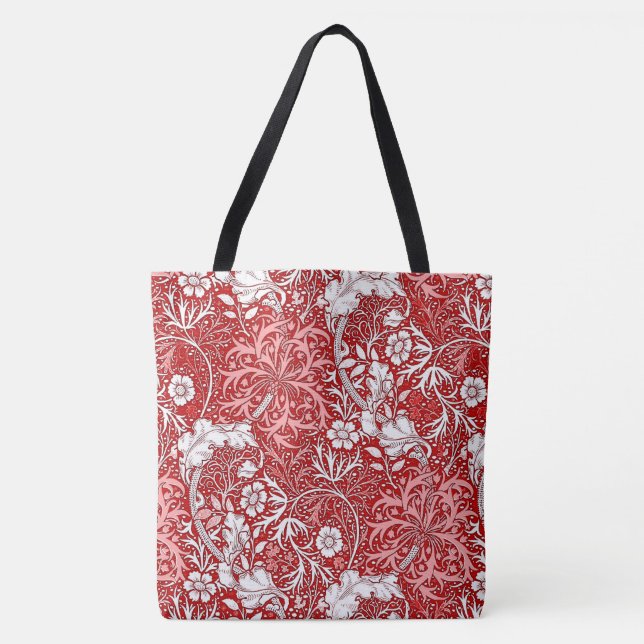 Tote Bag Flore d'algues Art nouveau, rouge profond et blanc (Devant)