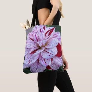 Tote Bag Flore de dahlia variée rouge et blanche