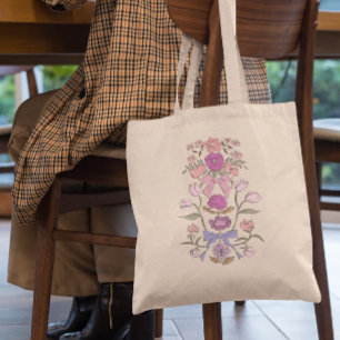 Tote Bag Flore de vaches et de fleurs roses