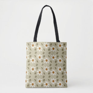 Tote Bag Flore décorative en blanc et beige