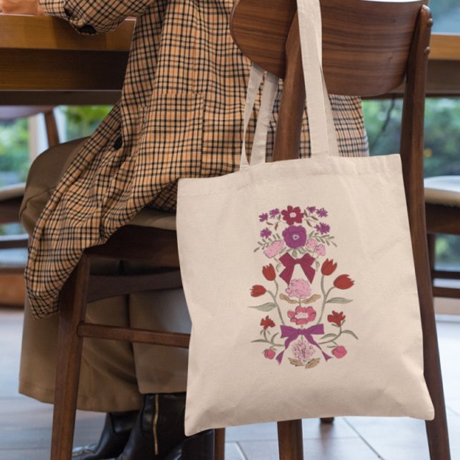 Tote Bag Flore des vaches et des fleurs magenta (Créateur téléchargé)