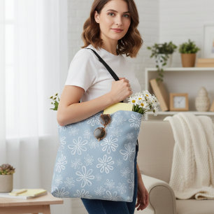 Tote Bag Flore florale bleu et blanc