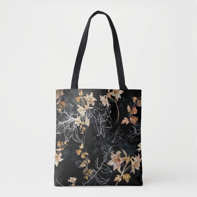 Tote Bag Flore foncée : Aquarelle Peinture sans joint. (Devant)