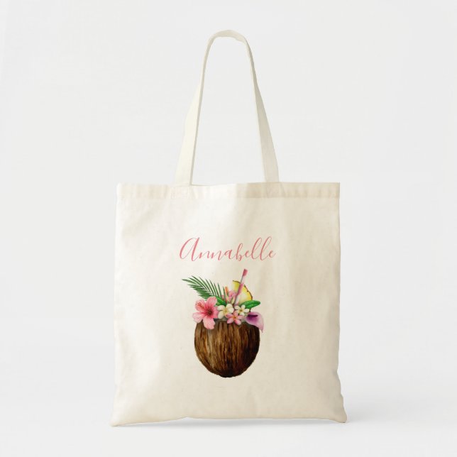 Tote Bag Flore hawaïenne tropicale et noix de coco (Devant)