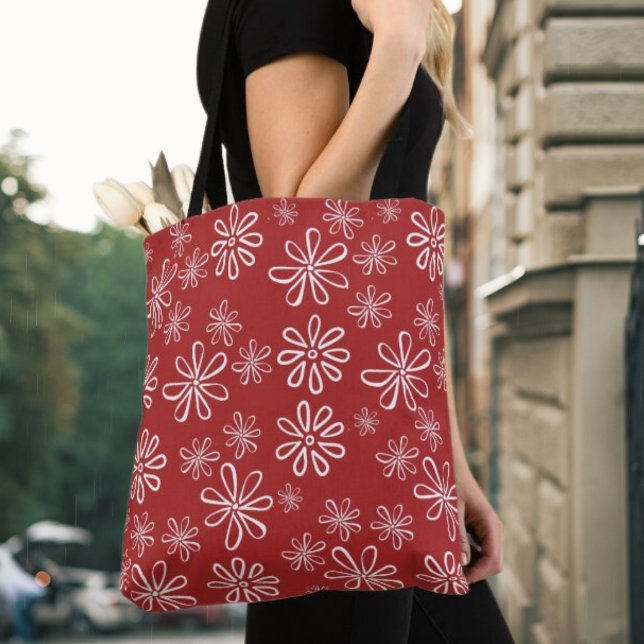 Tote Bag Flore rouge et blanc rétro (Créateur téléchargé)