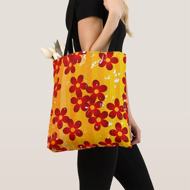 Tote Bag Flore rouge orange rétro (Créateur téléchargé)