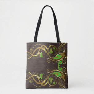 Tote Bag Flore Verte Et Or