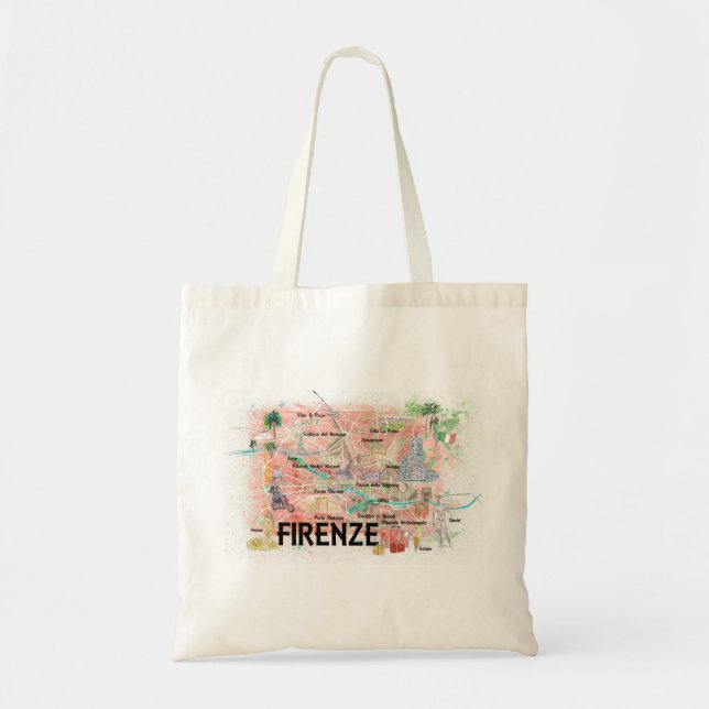 Tote Bag Florence Italie Carte illustrée avec des monuments (Devant)