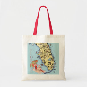 Tote Bag Floride carte de voyage vintage femme sur la plage