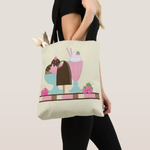 Tote Bag Flotte de crème glacée sucrée Sundae & fraise