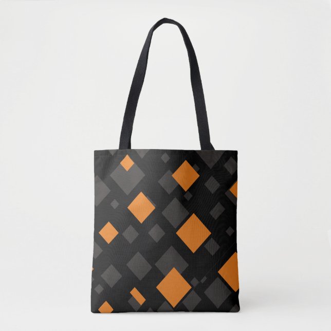Tote Bag Flotteur orange gris noir Carré Motif diamant (Devant)