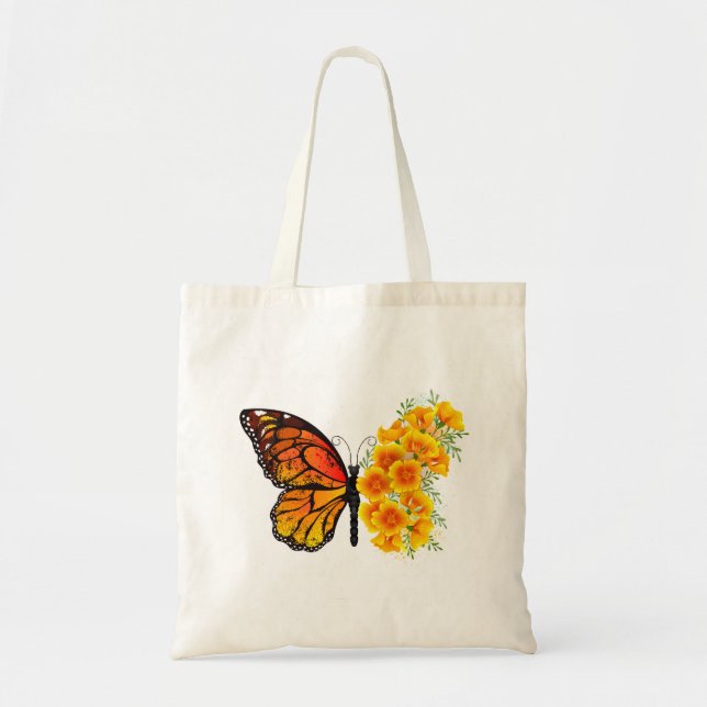 Tote Bag Flower Butterfly with Yellow California Poppy (Devant)