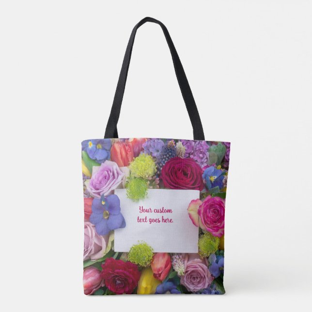 Tote Bag Flower Framed Pretty Roses Text Box Custom (Dos)