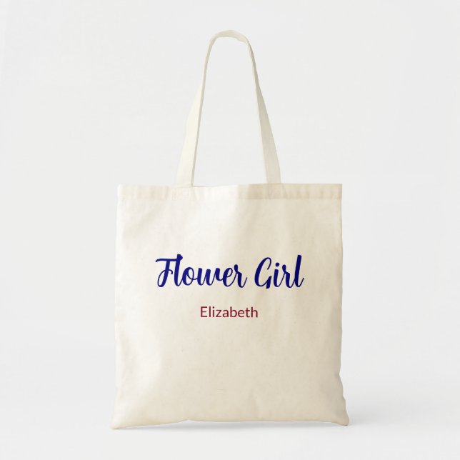 Tote Bag Flower Girl Script Marine bleu et Bourgogne Nom (Devant)