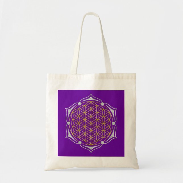 Tote Bag Flower Of Life - Lotus or argent (Devant)