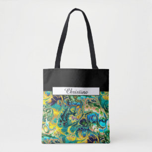Tote Bag Flower Power FRACTAL BATIK Turquoise Saumon bleu j