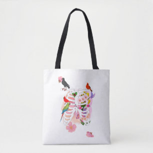 Tote Bag Flower Ribcage and Birds Surreal Nature Poster