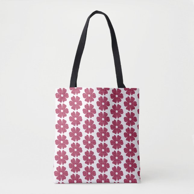 Tote Bag Flower Shape Plaid Red Pink (Devant)