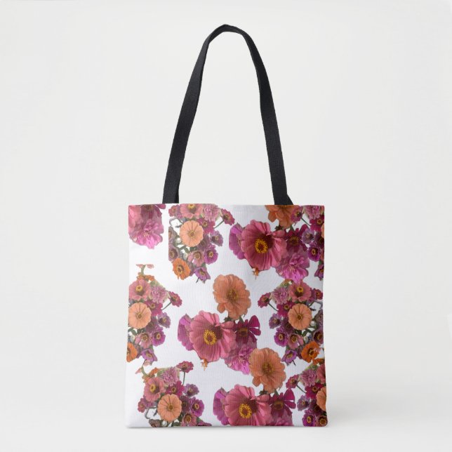 Tote Bag Flowers Zinnia Bouquet Maureen Girard Colorful (Devant)
